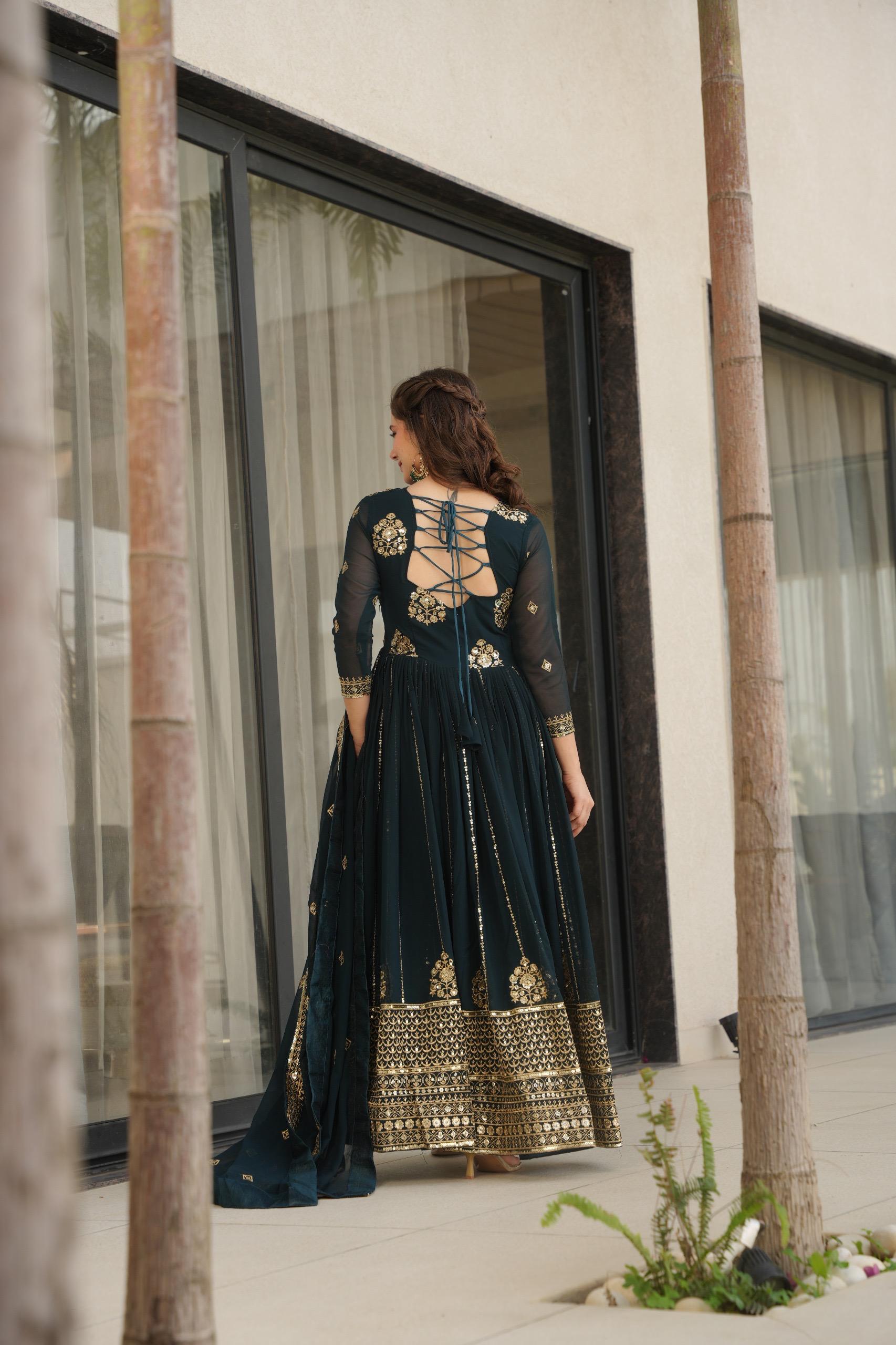 Prazu Fashion Rama Georgette Rich Zari & Sequins Embroidered Gown | Grocsy