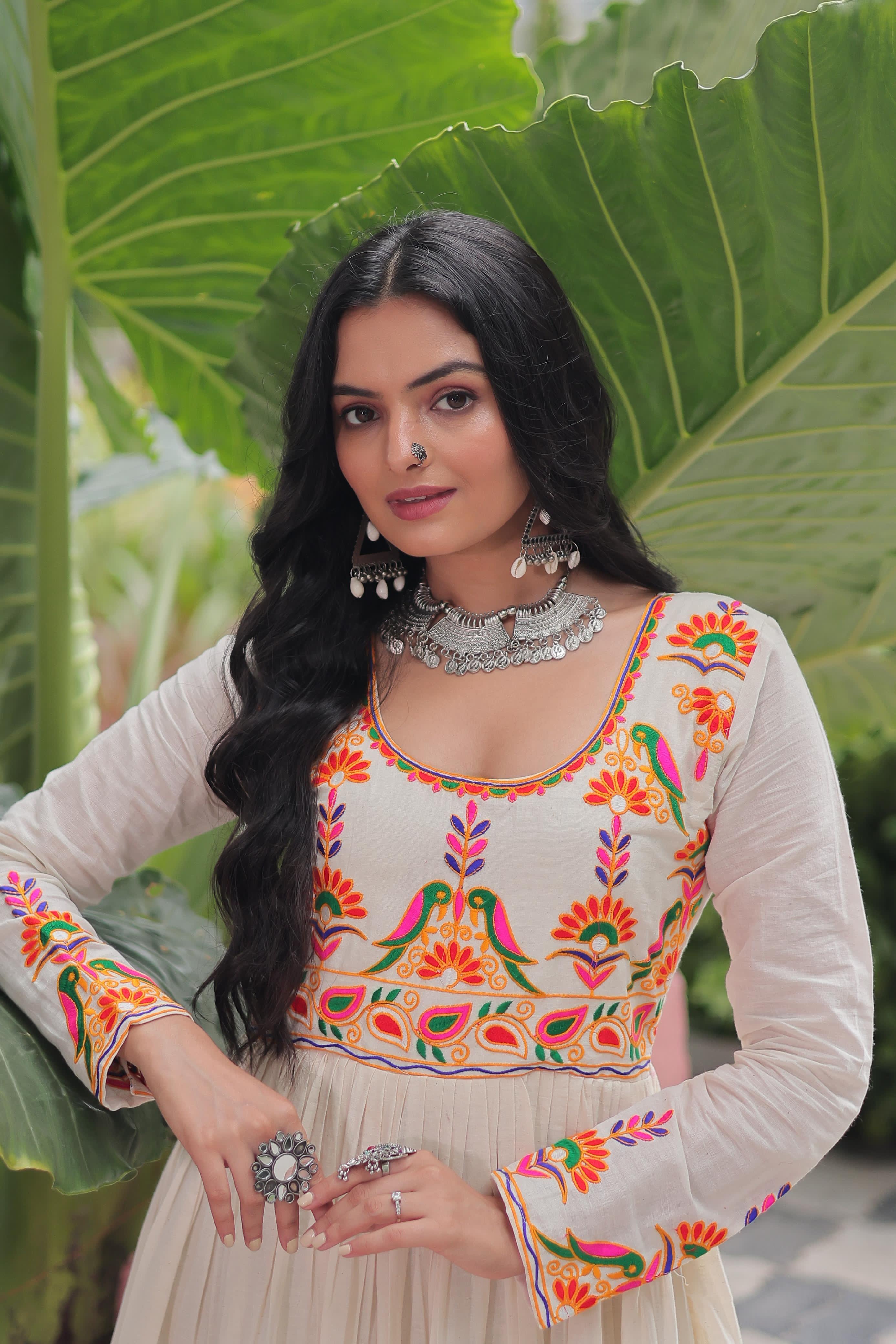 Prazu Fashion Off White Cotton With Multi Thread Embroidered Gown | Grocsy