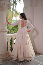 Prazu Fashion Off White Cotton With Multi Thread Embroidered Gown | Grocsy