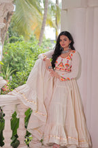 Lorenvalley Fashion Offwhite Kora Cotton with Multi Thread Embroidered & Gota patti Work Gown | Grocsy