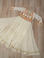 Lorenvalley Fashion Offwhite Kora Cotton with Multi Thread Embroidered & Gota patti Work Gown | Grocsy