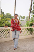 Prazu Fashion Maroon Cotton Print With Kutchi Patchwork Top For Navratri | Grocsy
