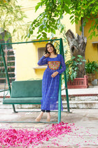Prazu Fashion Blue Georgette Bandhej Print With Kutchi Patchwork Kurti For Navratri | Grocsy
