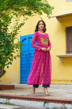 Prazu Fashion Pink Georgette Bandhej Print With Kutchi Patchwork Kurti For Navratri | Grocsy
