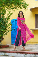 Prazu Fashion Pink Georgette Bandhej Print With Kutchi Patchwork Kurti For Navratri | Grocsy