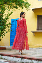 Prazu Fashion Red Georgette Bandhej Print With Kutchi Patchwork Kurti For Navratri | Grocsy