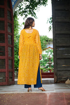 Prazu Fashion Yellow Georgette Bandhej Print With Kutchi Patchwork Kurti For Navratri | Grocsy