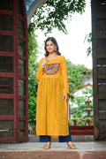 Prazu Fashion Yellow Georgette Bandhej Print With Kutchi Patchwork Kurti For Navratri | Grocsy