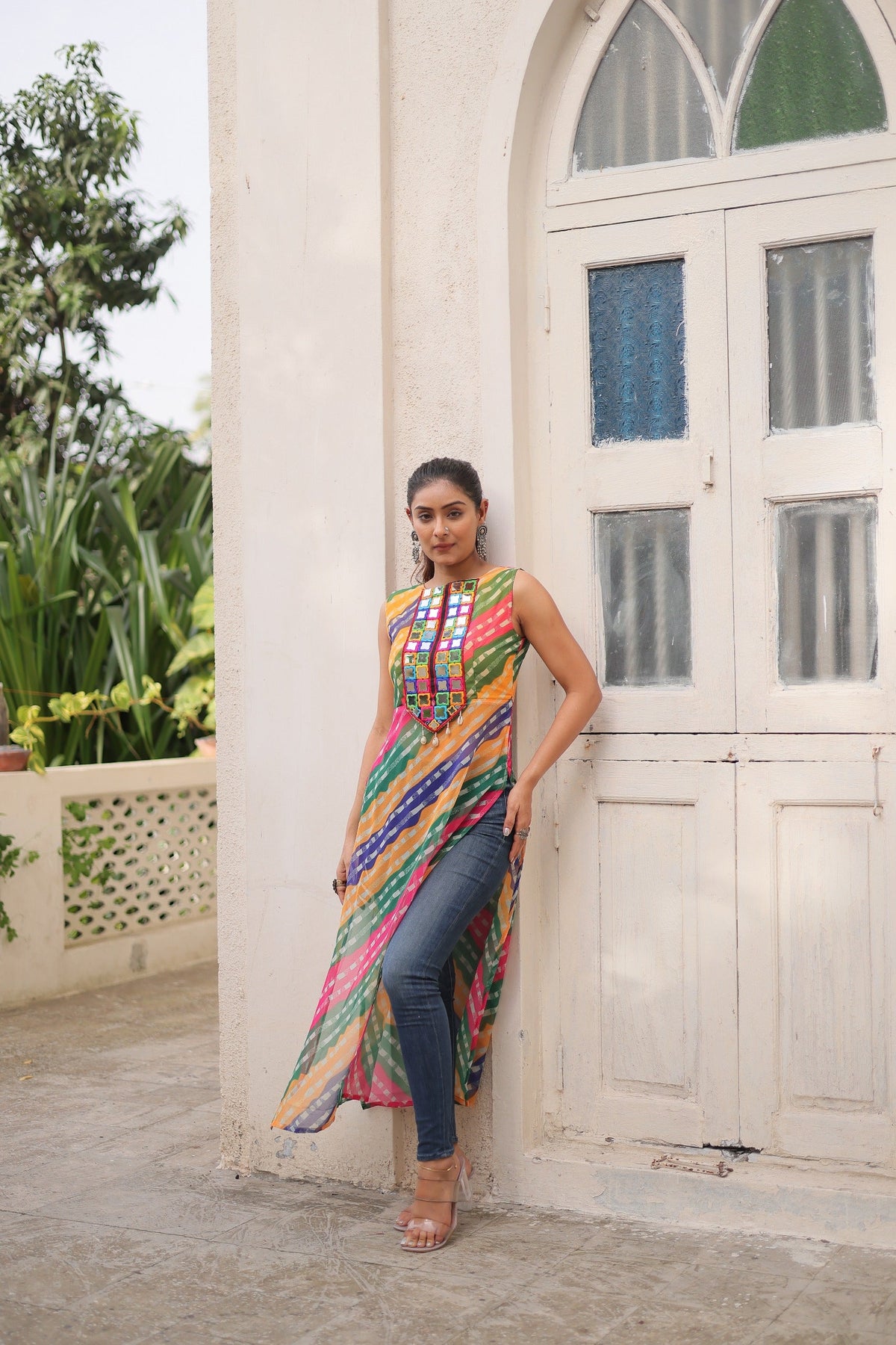 Prazu Fashion Multi Georgette Kutchi Gamthi Mirror Codi Work Kurti For Navratri | Grocsy