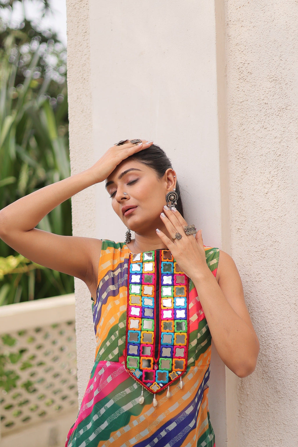 Prazu Fashion Multi Georgette Kutchi Gamthi Mirror Codi Work Kurti For Navratri | Grocsy