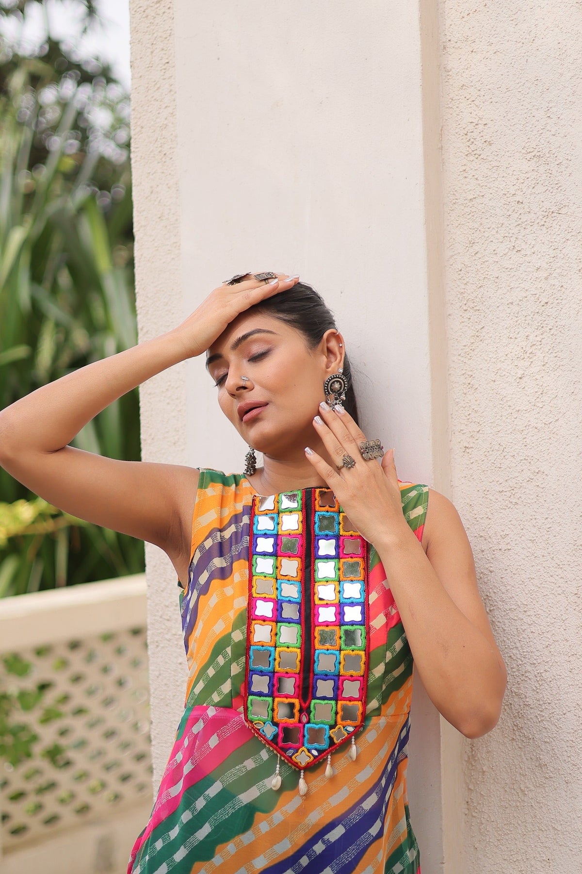 Prazu Fashion Multi Georgette Kutchi Gamthi Mirror Codi Work Kurti For Navratri | Grocsy