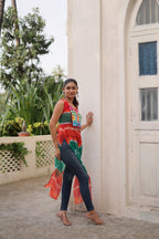 Prazu Fashion Orange Georgette Kutchi Gamthi Mirror Codi Work Kurti For Navratri | Grocsy