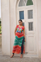 Prazu Fashion Orange Georgette Kutchi Gamthi Mirror Codi Work Kurti For Navratri | Grocsy