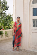 Prazu Fashion Red Georgette Kutchi Gamthi Mirror Codi Work Kurti For Navratri | Grocsy