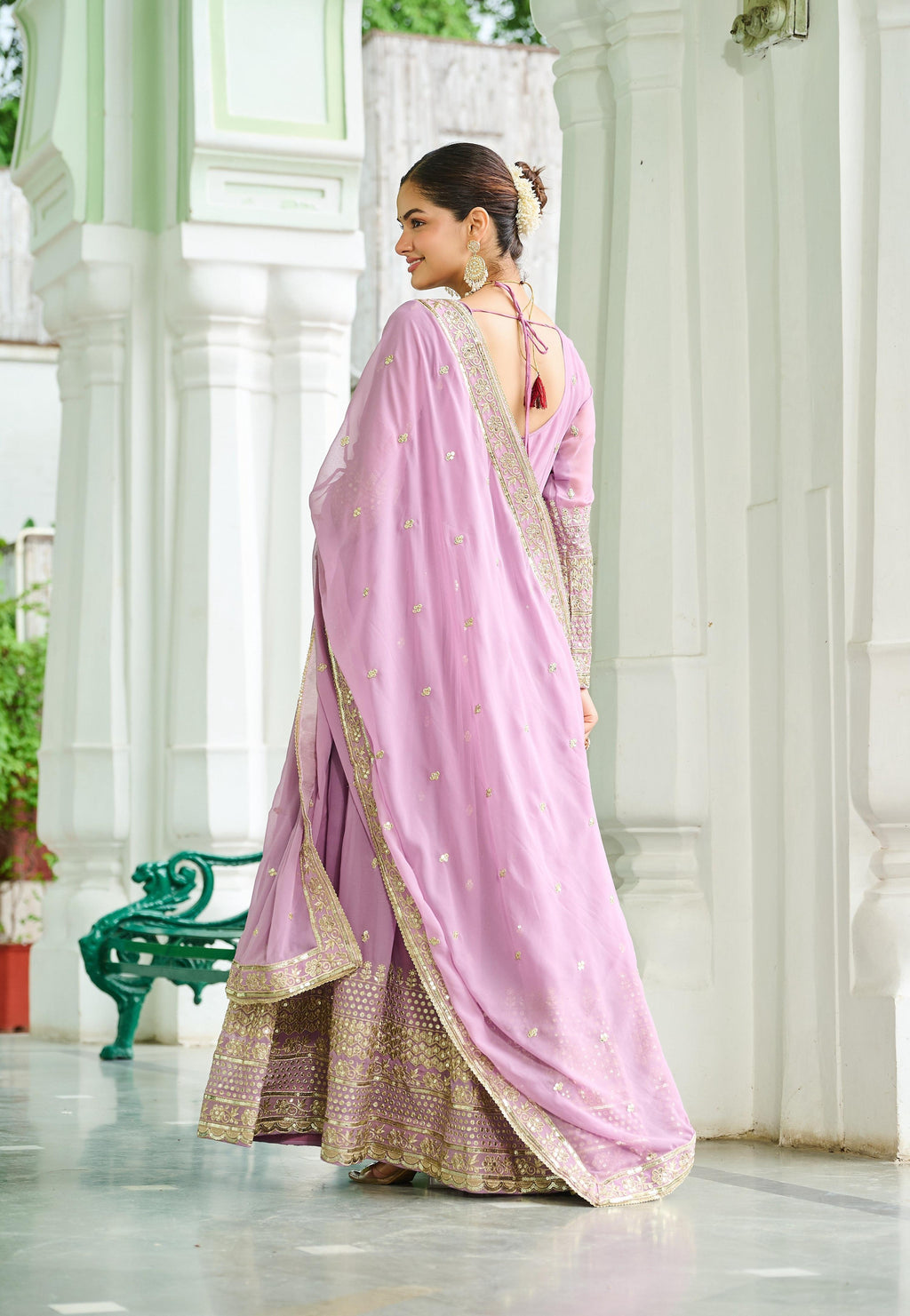 Vedant Vastram Georgette Embroidery & Sequence Work Stitched Ethnic Gown-Pink | Grocsy