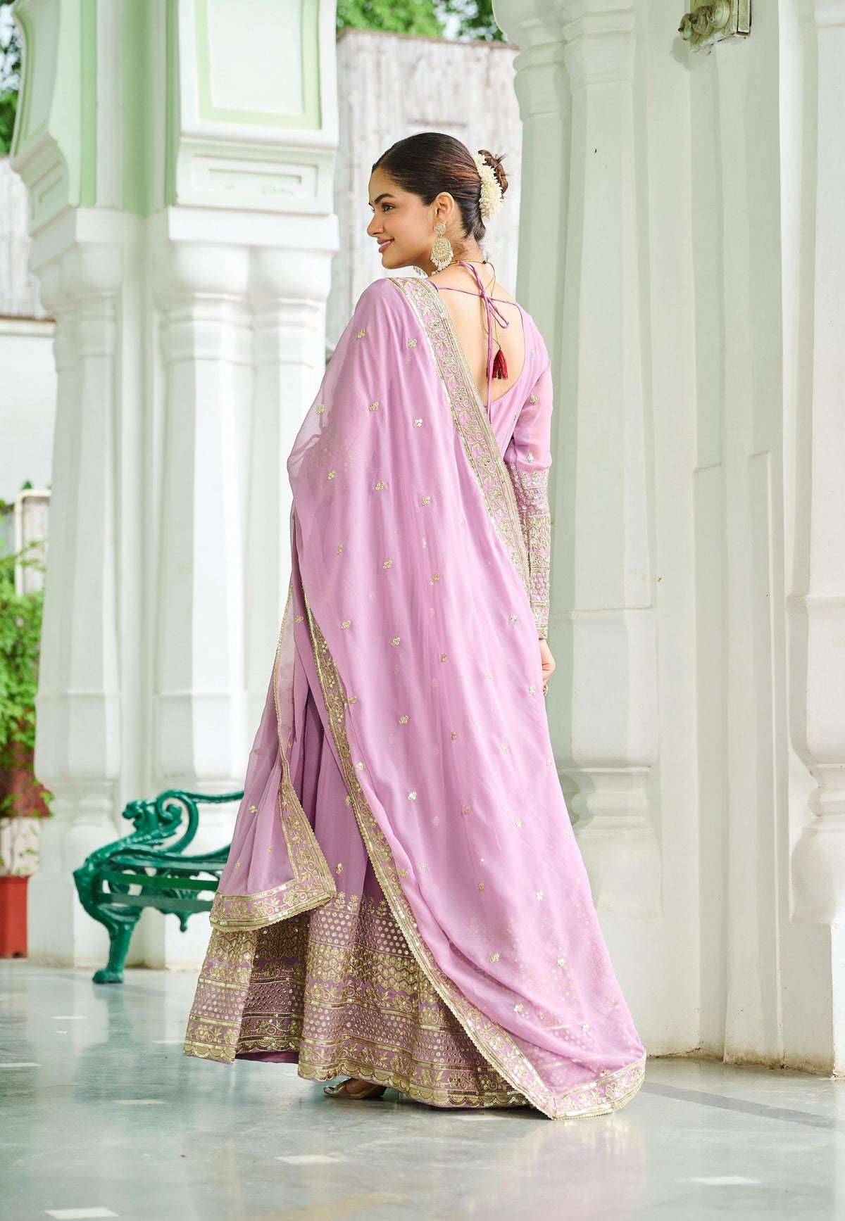 Vedant Vastram Georgette Embroidery & Sequence Work Stitched Ethnic Gown-Pink | Grocsy
