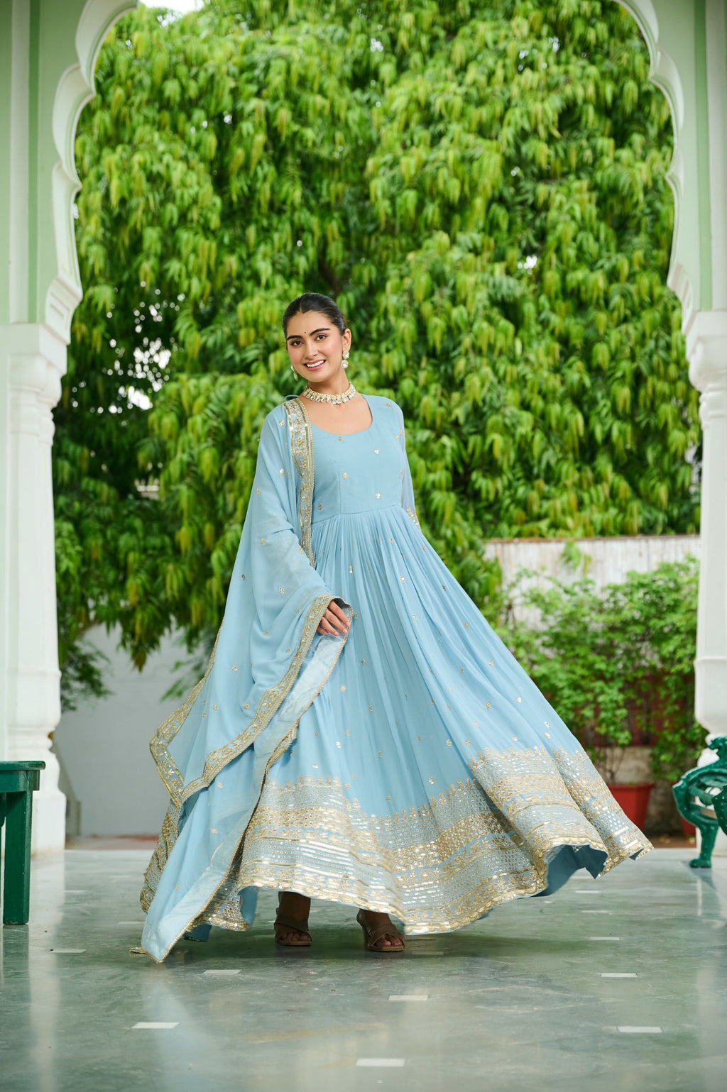 Prazu Fashion Light Lavender Georgette Embroidered Gown With Dupatta | Grocsy