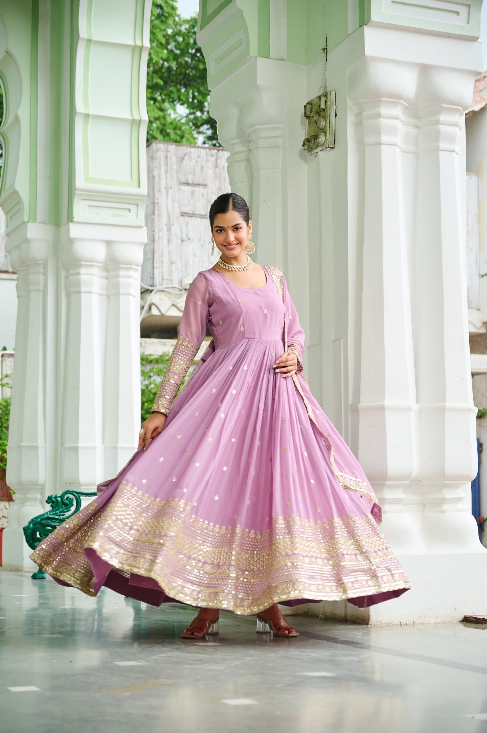 Prazu Fashion Sky Georgette Embroidered Gown With Dupatta | Grocsy