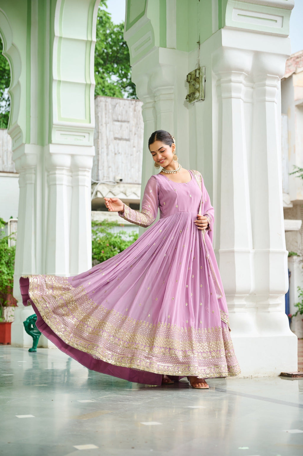 Prazu Fashion Sky Georgette Embroidered Gown With Dupatta | Grocsy