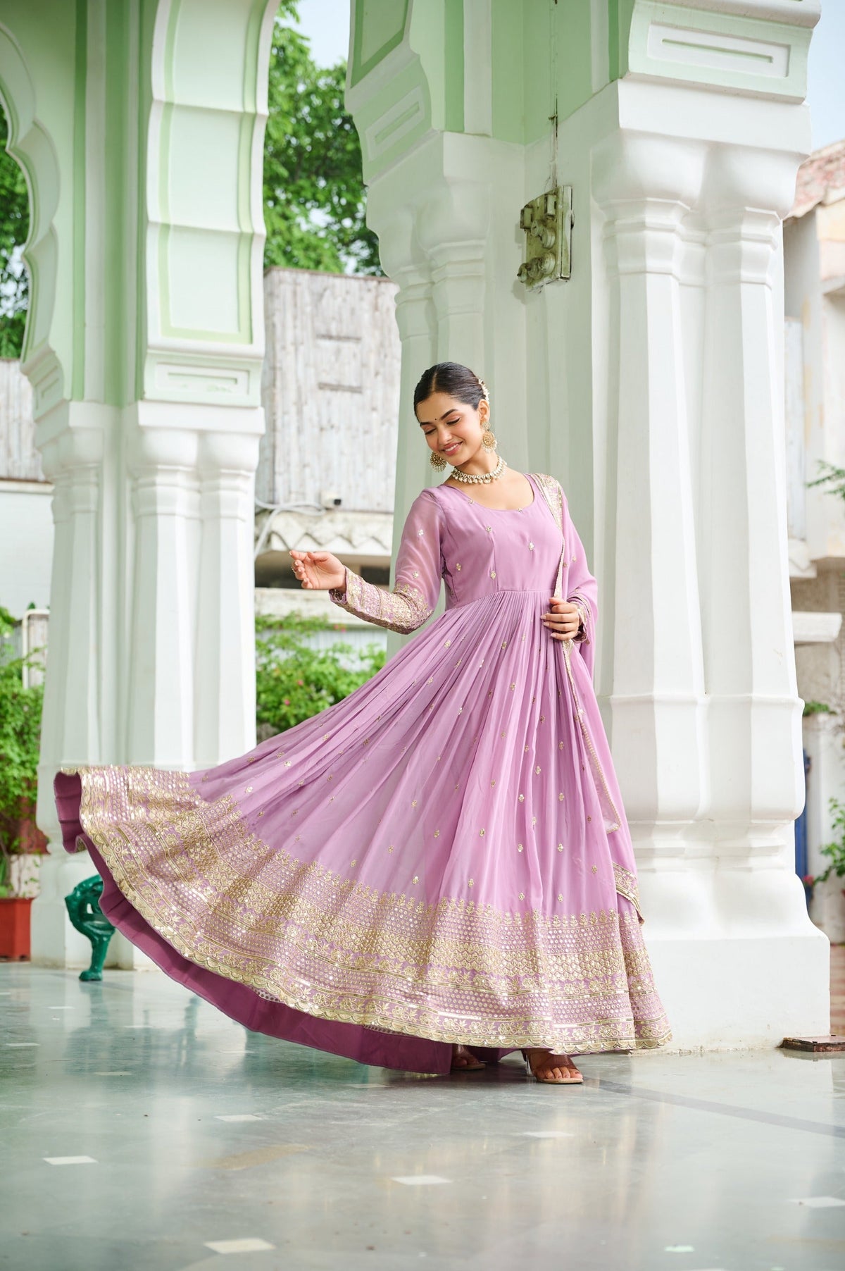 Prazu Fashion Sky Georgette Embroidered Gown With Dupatta | Grocsy