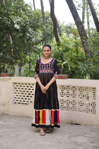 Lorenvalley Fashion Black Roman Silk with Thread work & Gota Lace embellished Work Gown | Grocsy