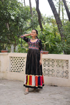 Lorenvalley Fashion Black Roman Silk with Thread work & Gota Lace embellished Work Gown | Grocsy