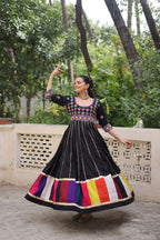 Lorenvalley Fashion Black Roman Silk with Thread work & Gota Lace embellished Work Gown | Grocsy