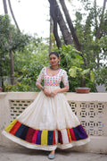 Lorenvalley Fashion White Roman Silk with Thread work & Gota Lace embellished Work Gown | Grocsy