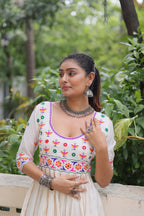 Lorenvalley Fashion White Roman Silk with Thread work & Gota Lace embellished Work Gown | Grocsy