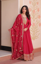 Vedant Vastram Georgette Embroidery & Sequence Work Stitched Ethnic Gown-Pink | Grocsy