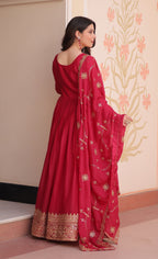 Vedant Vastram Georgette Embroidery & Sequence Work Stitched Ethnic Gown-Pink | Grocsy