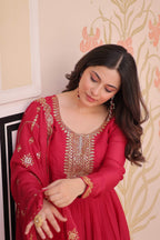 Vedant Vastram Georgette Embroidery & Sequence Work Stitched Ethnic Gown-Pink | Grocsy