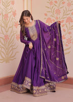 Vedant Vastram Georgette Embroidery & Sequence Work Stitched Ethnic Gown-Purple | Grocsy