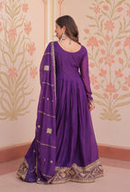 Vedant Vastram Georgette Embroidery & Sequence Work Stitched Ethnic Gown-Purple | Grocsy