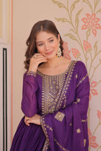 Vedant Vastram Georgette Embroidery & Sequence Work Stitched Ethnic Gown-Purple | Grocsy
