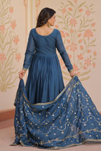 Vedant Vastram Georgette Embroidery & Sequence Work Stitched Ethnic Gown-Rama | Grocsy