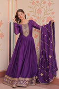 Prazu Fashion Purple Georgette With Zari & Sequins Embroidered Work Gown With Dupatta | Grocsy