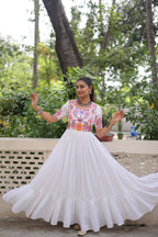 Prazu Fashion Off White Rayon With Kutchi Gamthi Embroidered Gown For Navratri | Grocsy