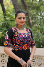 Lorenvalley Fashion Black Rayon with Kutchi Gamthi Embroidered Thread Work Gown | Grocsy