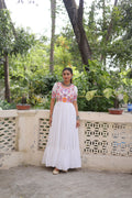 Lorenvalley Fashion White Rayon with Kutchi Gamthi Embroidered Thread Work Gown | Grocsy