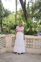 Lorenvalley Fashion White Rayon with Kutchi Gamthi Embroidered Thread Work Gown | Grocsy
