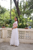 Lorenvalley Fashion White Rayon with Kutchi Gamthi Embroidered Thread Work Gown | Grocsy