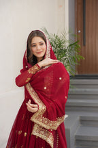 Vedant Vastram Georgette Embroidery & Sequence Work Stitched Ethnic Gown-Maroon | Grocsy