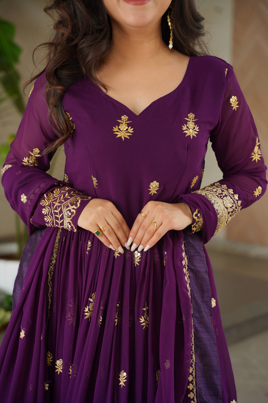 Vedant Vastram Georgette Embroidery & Sequence Work Stitched Ethnic Gown-Purple | Grocsy