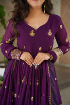Vedant Vastram Georgette Embroidery & Sequence Work Stitched Ethnic Gown-Purple | Grocsy