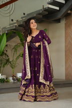 Prazu Fashion Purple Georgette With Rich Zari & Sequins Embroidered Gown With Dupatta. | Grocsy