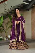 Prazu Fashion Purple Georgette With Rich Zari & Sequins Embroidered Gown With Dupatta. | Grocsy