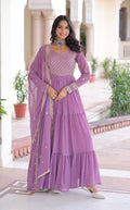 Vedant Vastram Georgette Embroidery & Sequence Work Stitched Ethnic Gown-Purple | Grocsy
