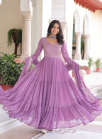 Vedant Vastram Georgette Embroidery & Sequence Work Stitched Ethnic Gown-Purple | Grocsy