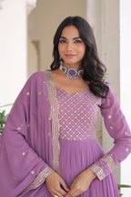 Vedant Vastram Georgette Embroidery & Sequence Work Stitched Ethnic Gown-Purple | Grocsy